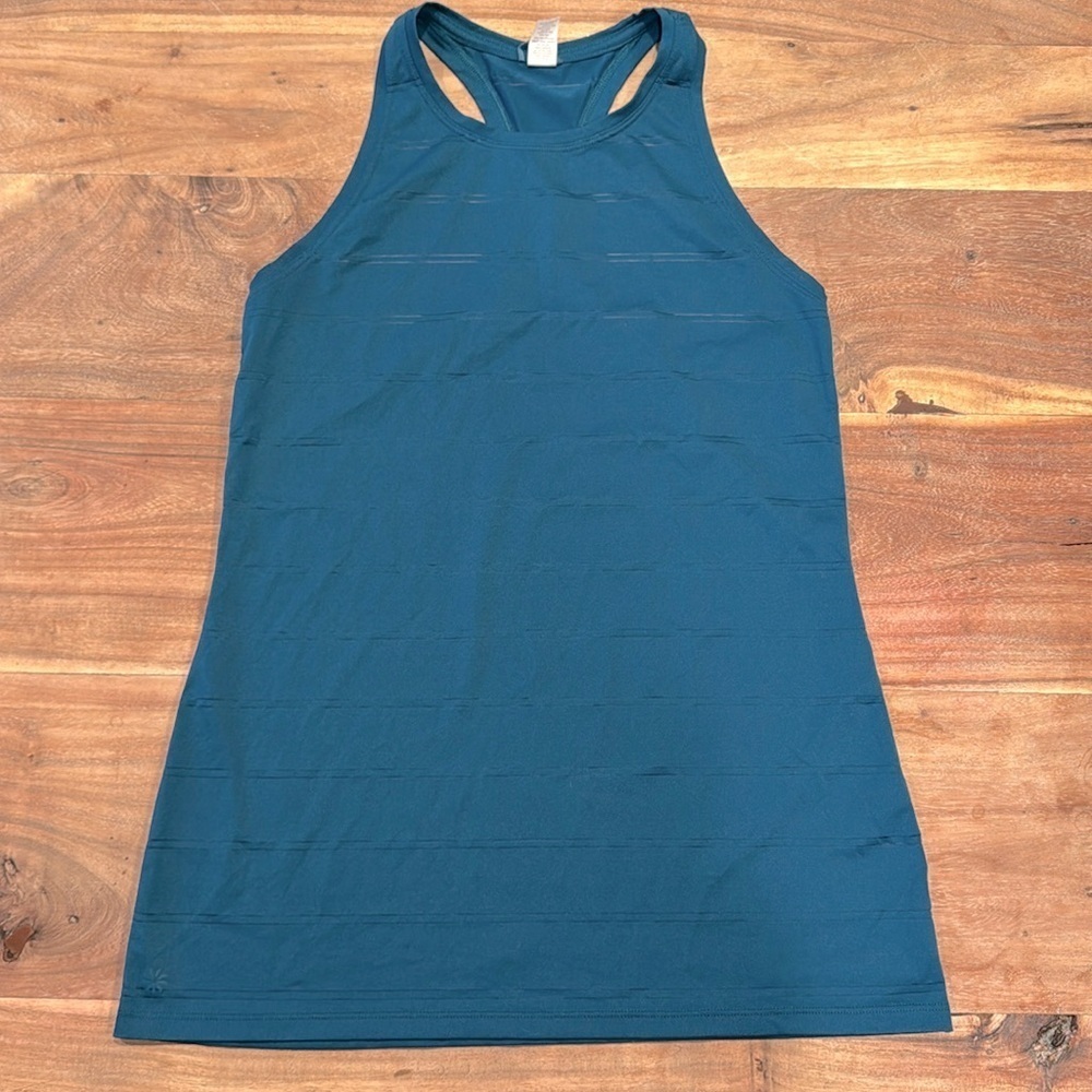 Athleta | high neck | chi double stripe | tank top | size XS | teal